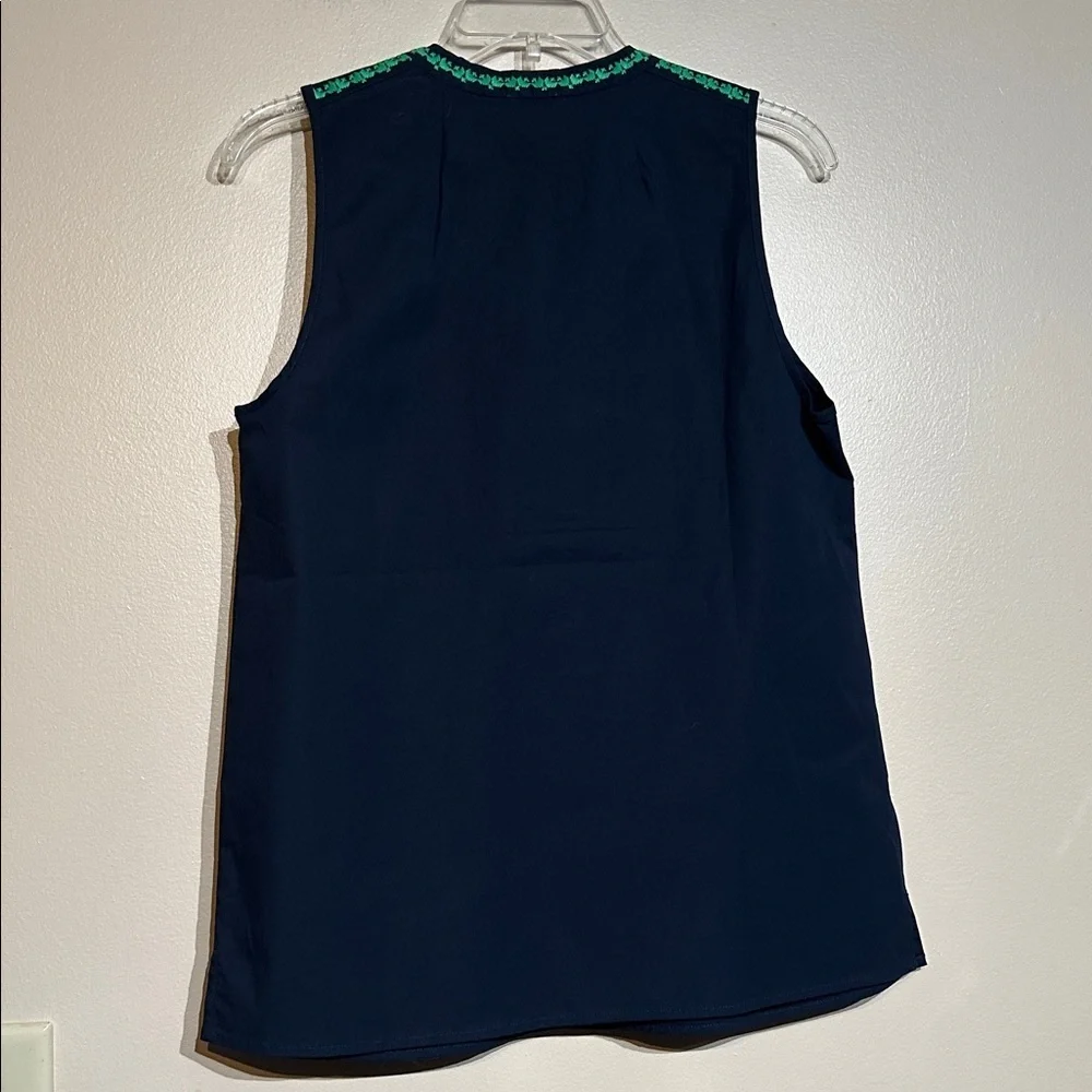 J. Crew Navy Top with Green Embroidery